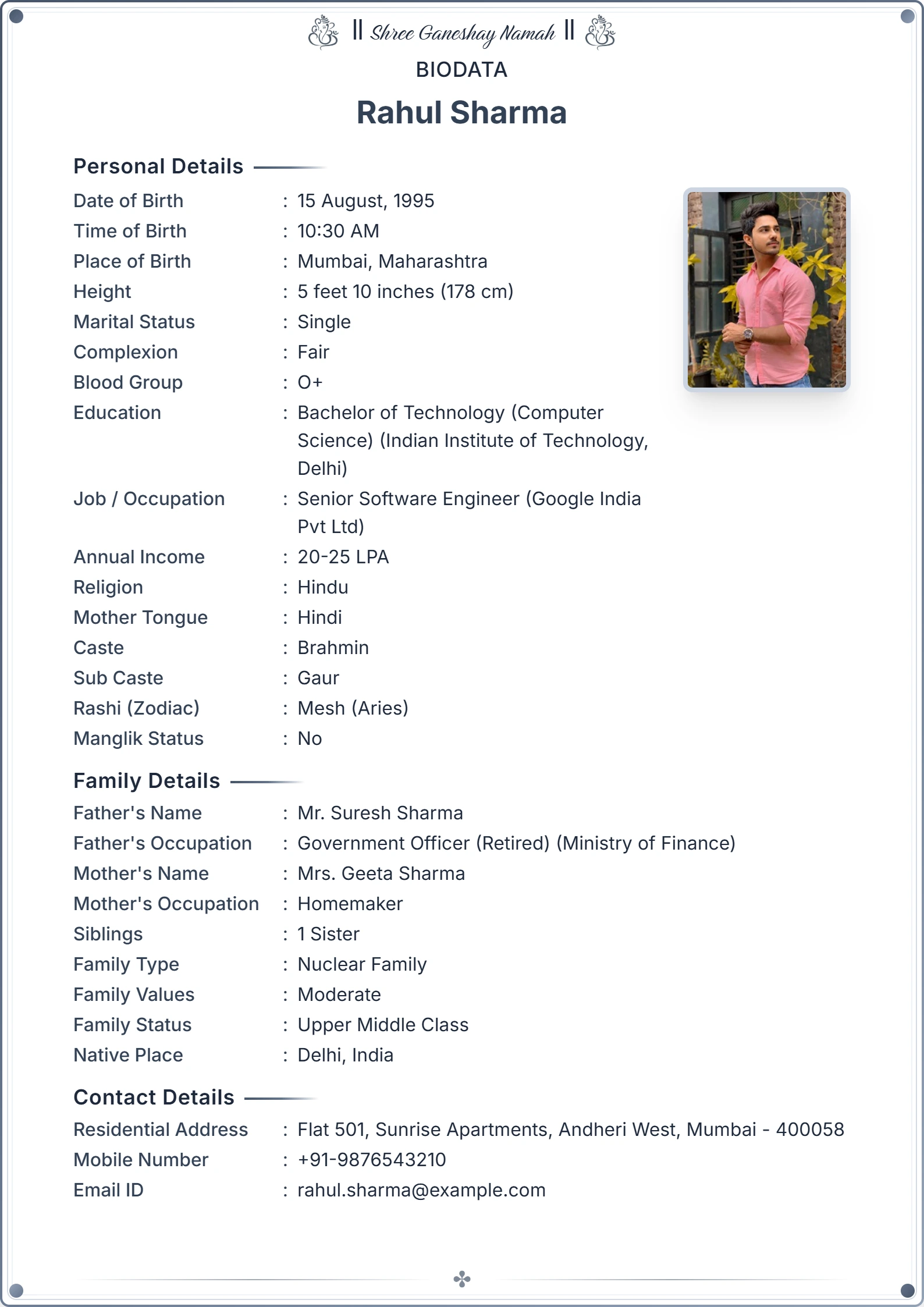 Wedding biodata template sample 5